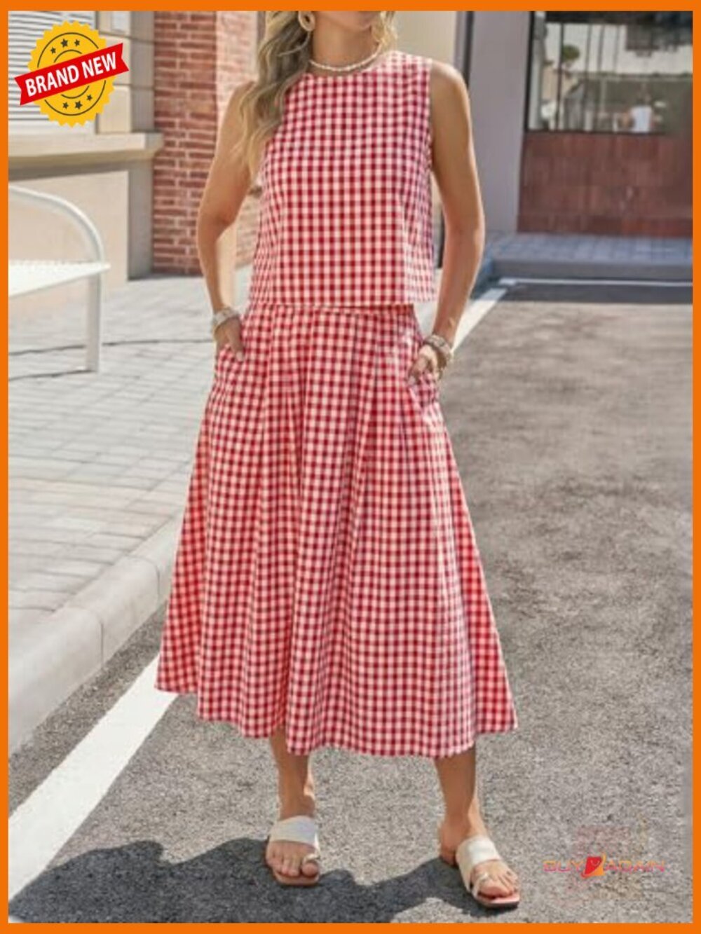 2 Piece Skirt Set Striped Sleeveless Tank Top Midi Dress Matching Travel Outfit - Picture 3 of 7